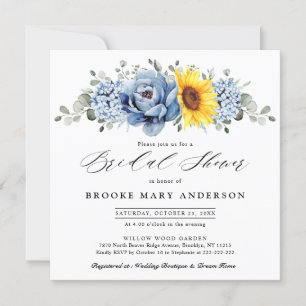 Invitación Sunflower Dusty Blue Slate Peony Shower