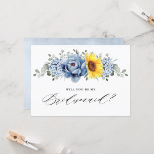 Invitación Sunflower Dusty Blue tWill you be my Bridesmaid