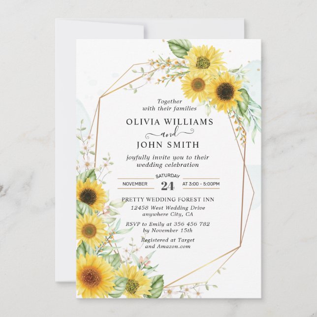 Invitación  Sunflower Elegant Romantic Greenery - F030 Invita (Anverso)