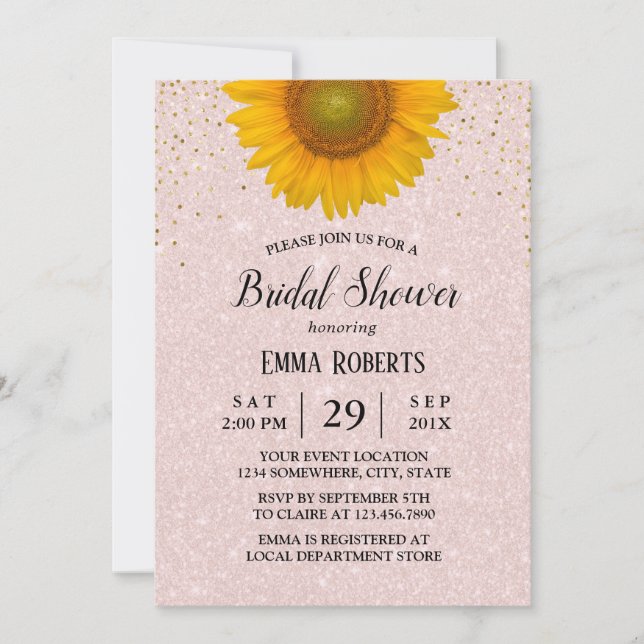 Invitación Sunflower Elegant Rubor Pink Bridal Shower (Anverso)