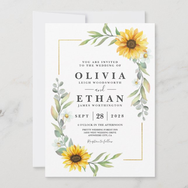 Invitación Sunflower Elegant Rustic Geometric Gold (Anverso)