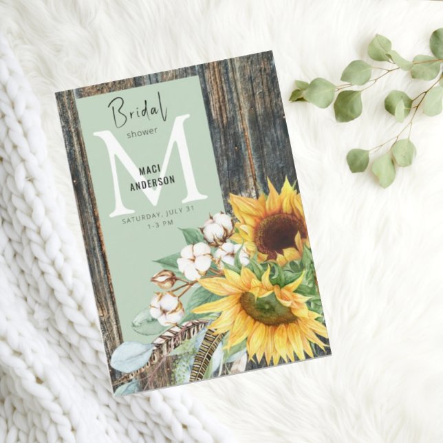 Invitación Sunflower en flor Rústica Wood Sage Bridal Shower (Subido por el creador)