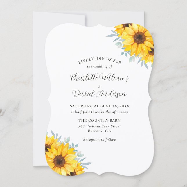 Invitación Sunflower Eucalyptus Elegant Monogram Wedding (Anverso)