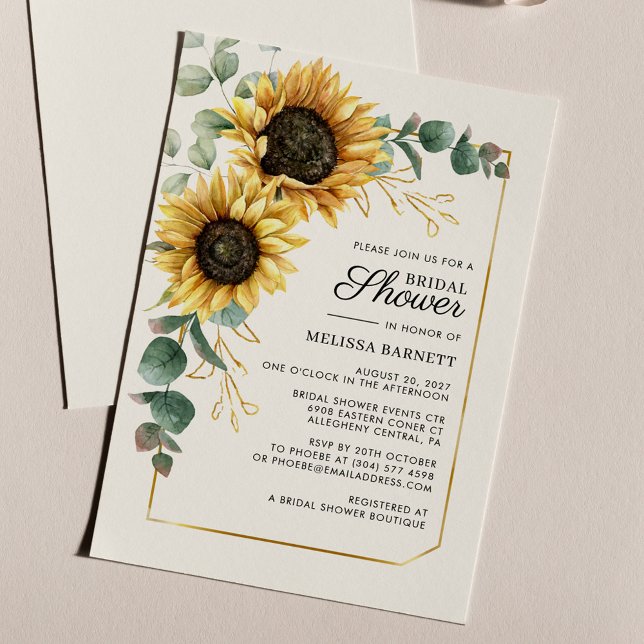 Invitación Sunflower Eucalyptus Foliage Bridal Shower (Sunflower Floral Eucalyptus Bridal Shower Invitation)