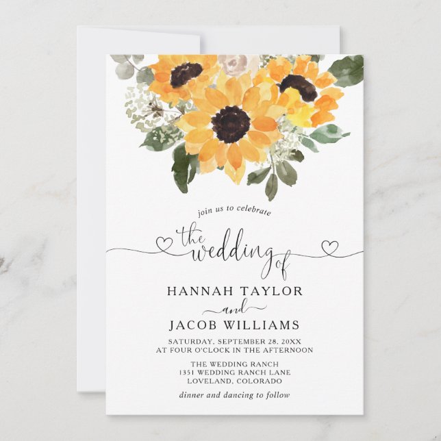 Invitación Sunflower Eucalyptus Greenery Wedding  (Anverso)