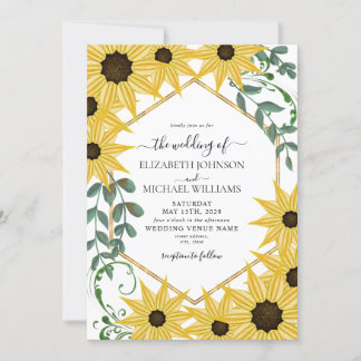 Invitación Sunflower Eucalyptus Watercolor Yellow Floral