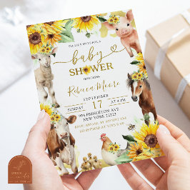 Invitación Sunflower Farm Animal Summer Baby Shower