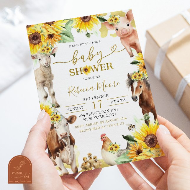 Invitación Sunflower Farm Animal Summer Baby Shower (Subido por el creador)