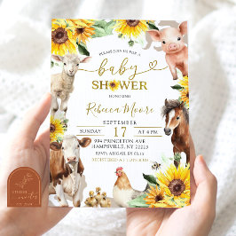 Invitación Sunflower Farm Animal Summer Baby Shower