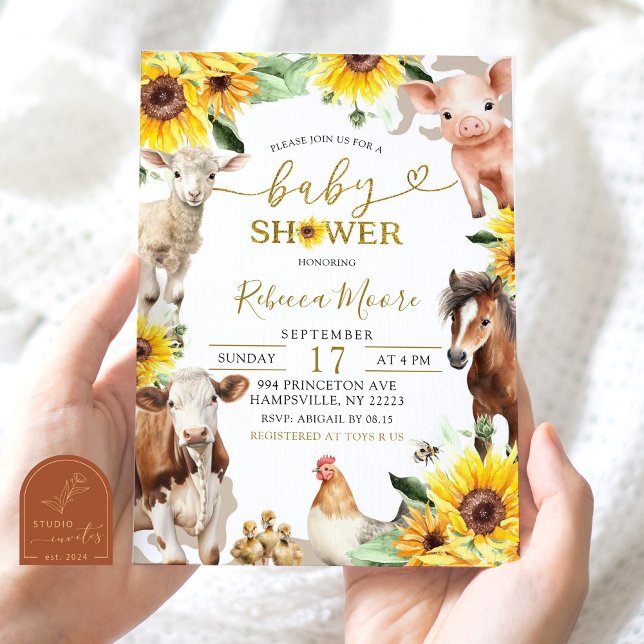 Invitación Sunflower Farm Animal Summer Baby Shower (Subido por el creador)