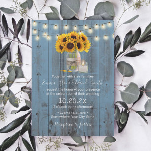 Invitación Sunflower Floral Jar Dusty Blue Barn Wood Boda