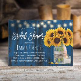 Invitación Sunflower Floral Jar Navy Blue Wood Bridal Shower