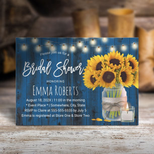 Invitación Sunflower Floral Jar Navy Blue Wood Bridal Shower