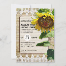 Invitación Sunflower Floral Lace Vintage Rustic Wood Bee Hive