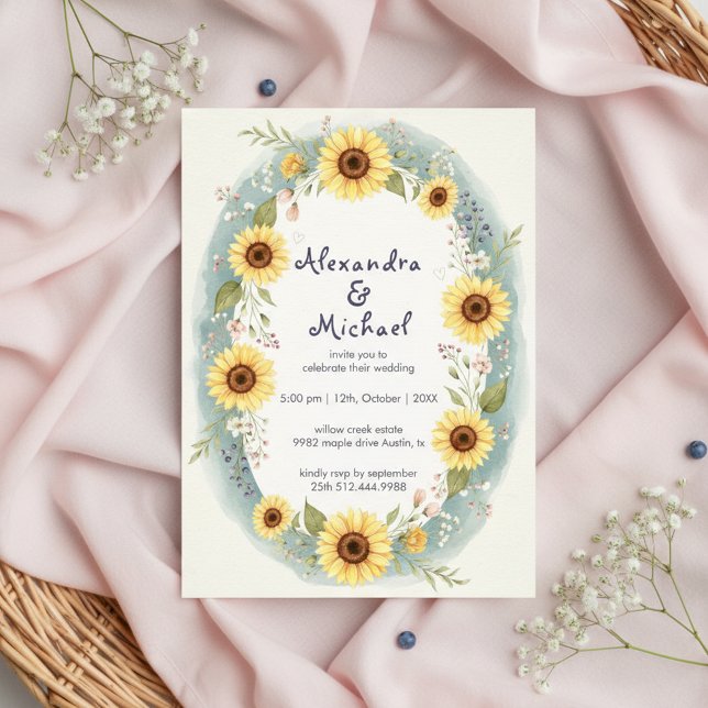 Invitación Sunflower Floral Watercolor Wedding Invite (Subido por el creador)