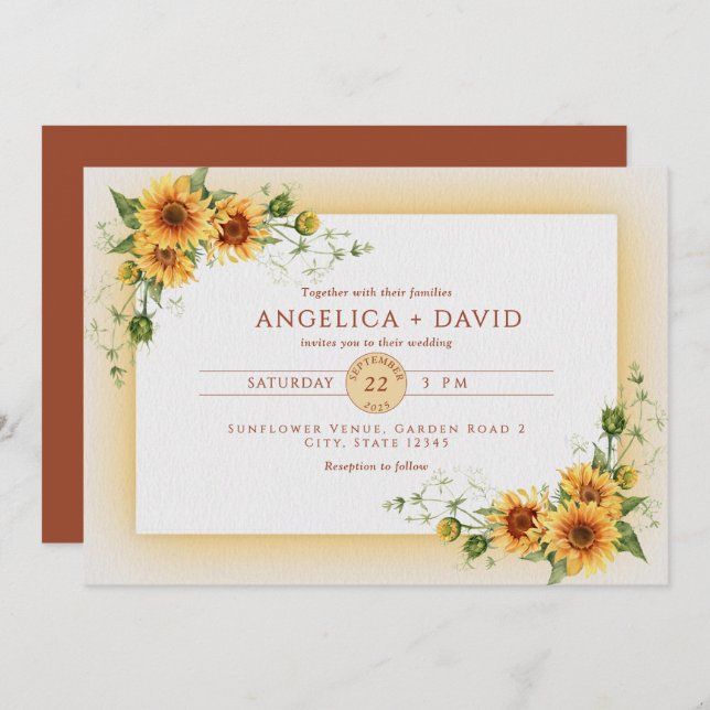Invitación Sunflower Frame Wedding  Invitation (Anverso / Reverso)