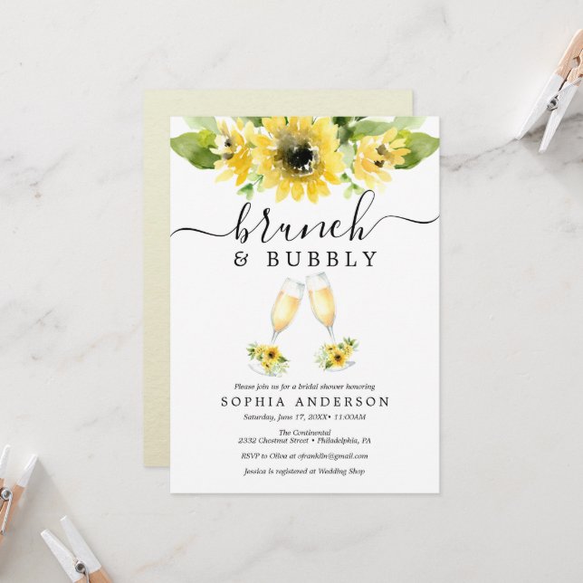 Invitación Sunflower Garden Brunch y Bubbly Bridal Shower (Anverso/Reverso In Situ)
