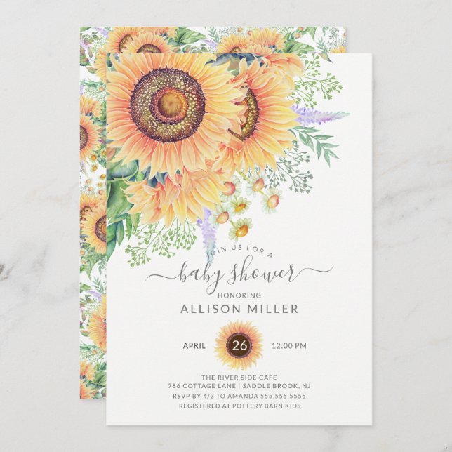 Invitación Sunflower Garden Floral Baby Shower (Anverso / Reverso)