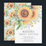 Invitación Sunflower Garden Floral Sweet Dieciséis Fiestas<br><div class="desc">Moderna y moderna invitación dulce dieciséis con hermosos girasoles acuáticos. Elegante y dulce moda dieciséis invitaciones a fiestas.</div>
