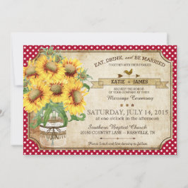 Invitación Sunflower Gingham Check País Boda de Picnic