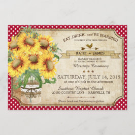 Invitación Sunflower Gingham Check País Boda de Picnic