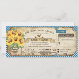 Invitación Sunflower Gingham Check País Boda de Picnic