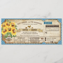Invitación Sunflower Gingham Check País Boda de Picnic