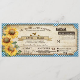 Invitación Sunflower Gingham Check País Boda de Picnic