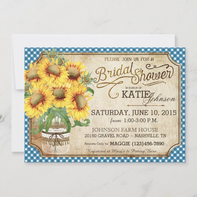 Invitación Sunflower Gingham Country Picnic Shower (Anverso)