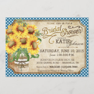 Invitación Sunflower Gingham Country Picnic Shower