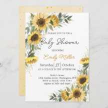 Sunflower Greenery Watercolor Baby Shower 