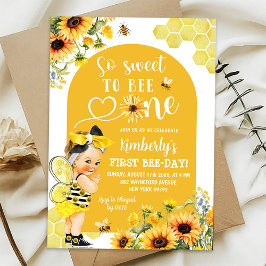 Invitación Sunflower Honey Blonde Chica Primer Día de Abeja