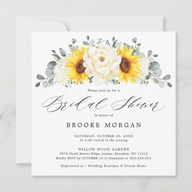 Invitación Sunflower Ivory Peony Floral Bridal Shower (Anverso)