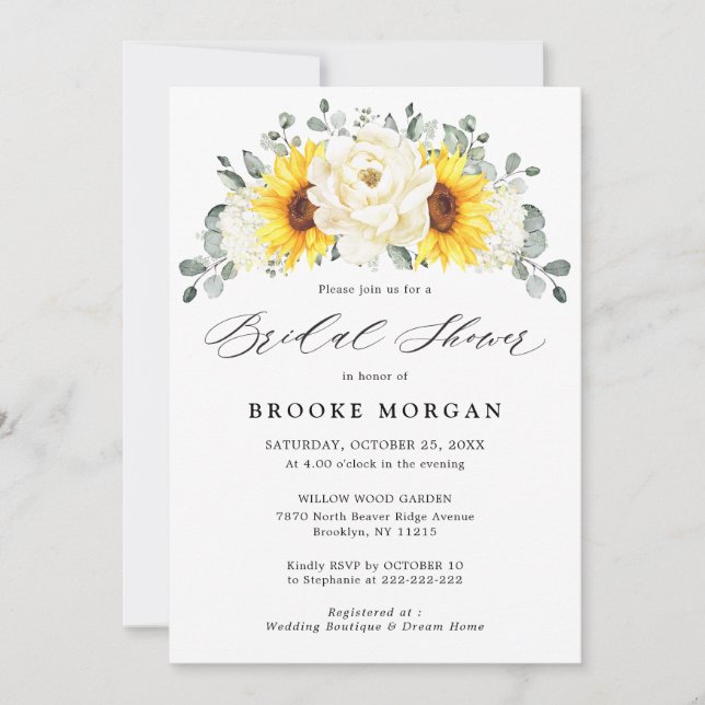 Invitación Sunflower Ivory Peony Pastel Floral Bridal Shower (Anverso)