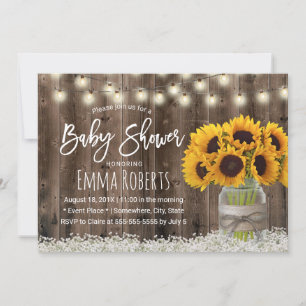 Invitación Sunflower Jar Country Floral Barn Wood Baby Shower