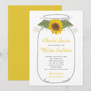 Invitación Sunflower Mason Jar Bridal Shower   blanco