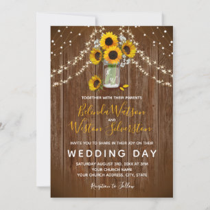 Invitación Sunflower Mason Jar Rustic Barn Wood Boda