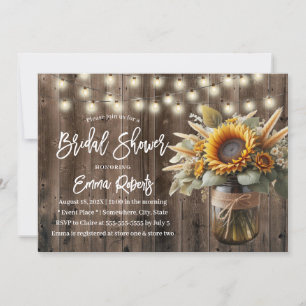 Invitación Sunflower Mason Jar Rustic Boda Bridal Shower