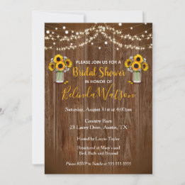 Invitación Sunflower Mason Jar Rustic Bridal Shower Boda