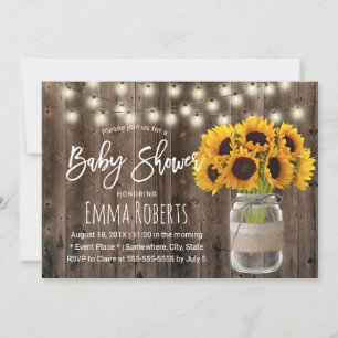 Invitación Sunflower Mason Jar Rustic Wood Baby Shower
