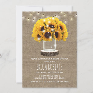 Invitación Sunflower Mason Jar y String Luces Brillantes Duch