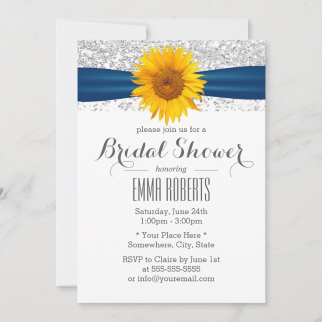Invitación Sunflower Modern Silver Purpurina Bridal Shower (Anverso)
