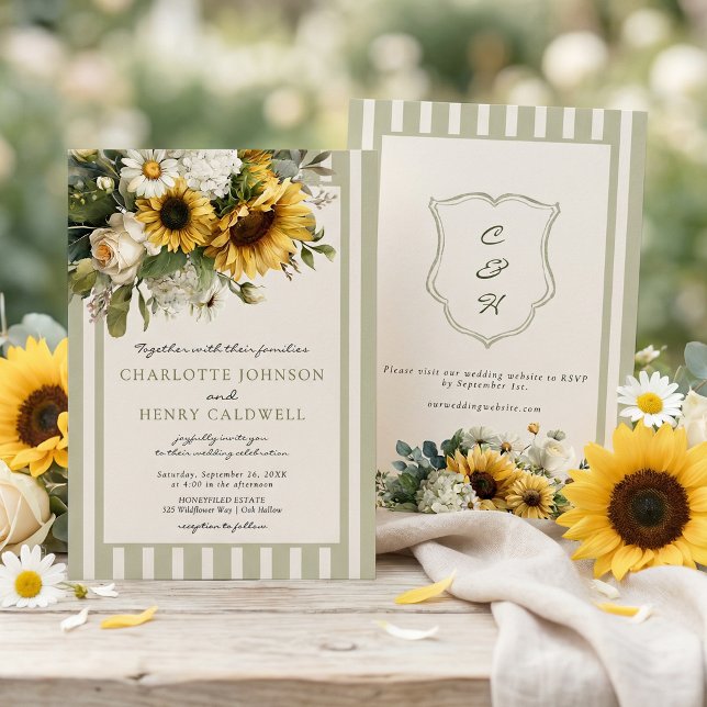 Invitación Sunflower Monogram Crest Wedding  (Subido por el creador)