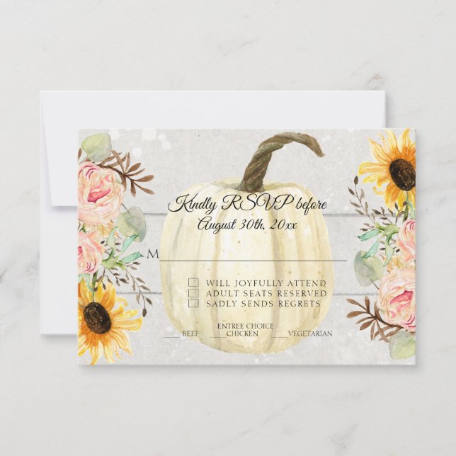 Invitación Sunflower n Pink Floral Rusmpkin Wood RSVP (Anverso)