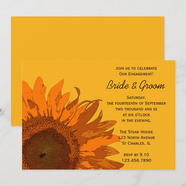 Invitación Sunflower naranja en el Partido de la Participació (Anverso / Reverso)