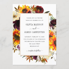 Invitación Sunflower Peony Burgundy Red Purple Floral Boda