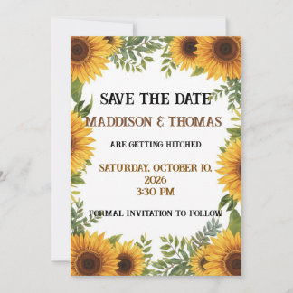Invitación Sunflower Personalised Wedding Save The Date Card
