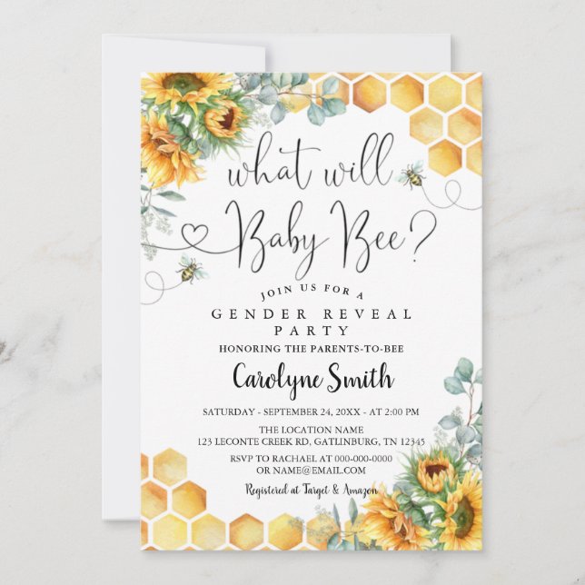 Invitación Sunflower Qué beberá Baby Shower (Anverso)