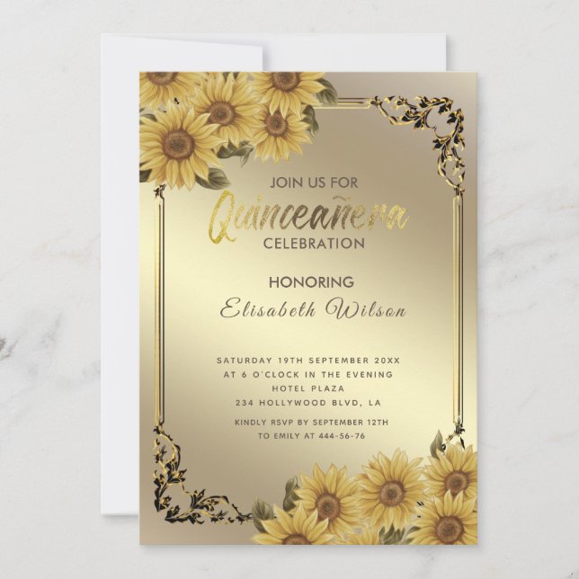 Invitación Sunflower Quinceañera (Anverso)