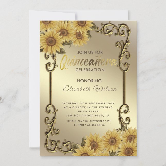 Invitación Sunflower Quinceañera (Anverso)